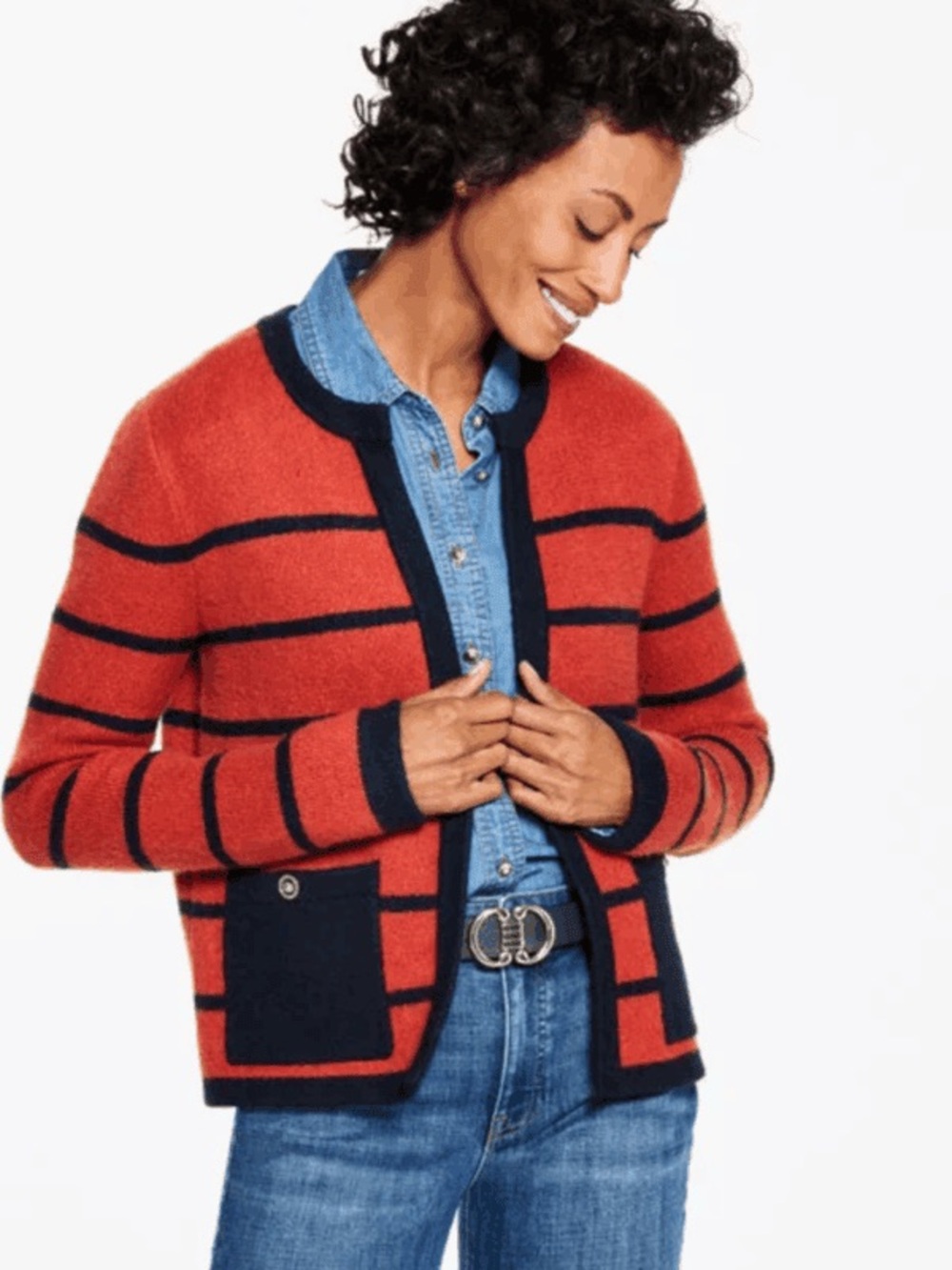 Talbots Preppy Stripe Open Cardigan Sweater